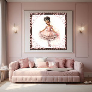 Zwarte Ballerina, Roze Tutu, Gouden Kroon Poster