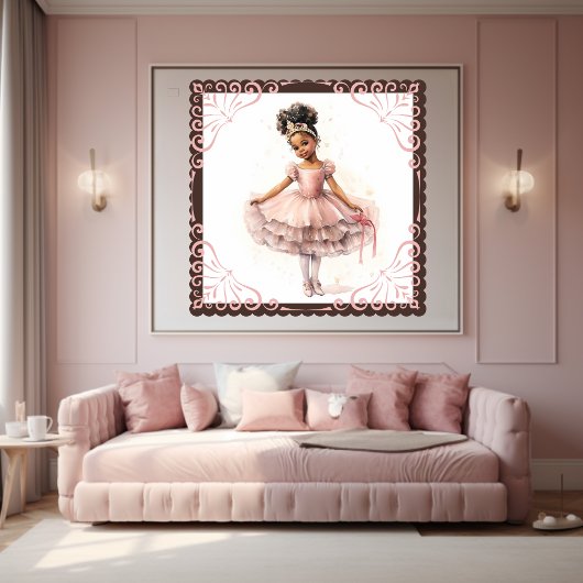Zwarte Ballerina, Roze Tutu, Gouden Kroon Poster
