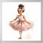 Zwarte Ballerina, Roze Tutu, Roze Bloem Barrette Poster (Voorkant)