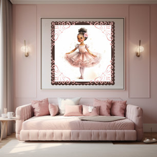 Zwarte Ballerina, Roze Tutu, Roze Bloem Barrette Poster