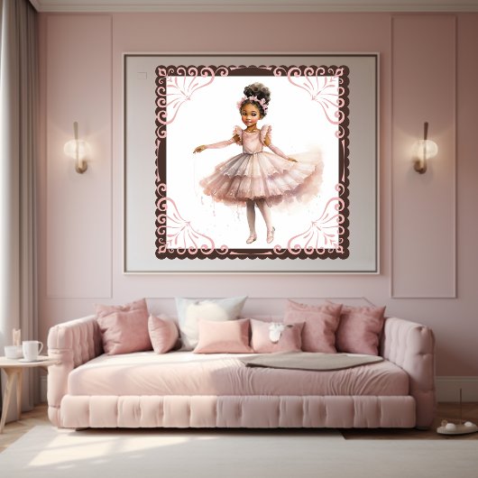 Zwarte Ballerina, Roze Tutu, Roze Bloemen Hoofdban Poster