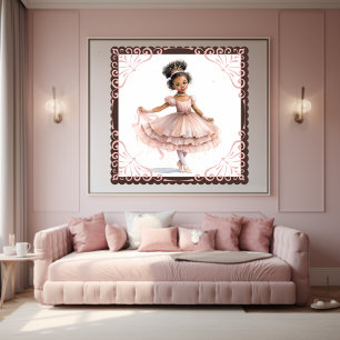 Zwarte Ballerina, Roze Tutu, Roze Kroon Poster