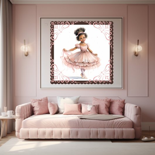 Zwarte Ballerina, Roze Tutu, Roze Kroon Poster