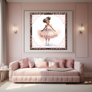 Zwarte Ballerina, Roze Tutu, Roze Lint Ponytails Poster
