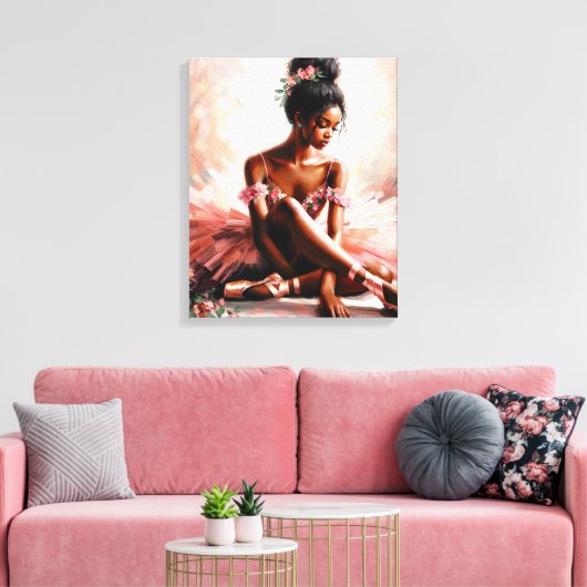 Zwarte balletdanser in roze tutu canvas afdruk (Insitu (Woonkamer))