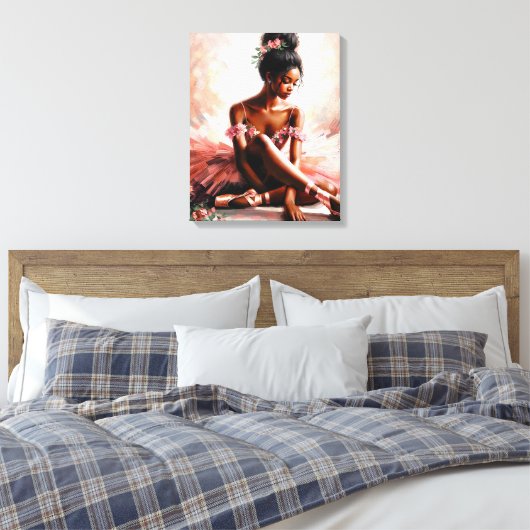 Zwarte balletdanser in roze tutu canvas afdruk (Insitu (Slaapkamer))