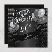 Zwarte ballon 40e verjaardag kaart (Voorkant / Achterkant)
