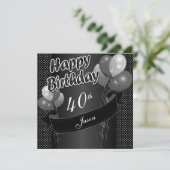 Zwarte ballon 40e verjaardag kaart (Staand voorkant)