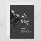 Zwarte ballon verjaardagsfeestje uitnodigen kaart (Voorkant)