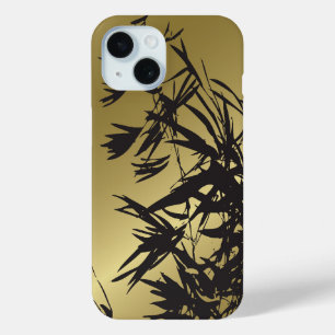 Zwarte bamboe bladeren op goud moderne minimalisti iPhone 15 case