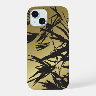 Zwarte Bamboe Bladeren Op Goud Moderne Minimalisti iPhone 15 Case