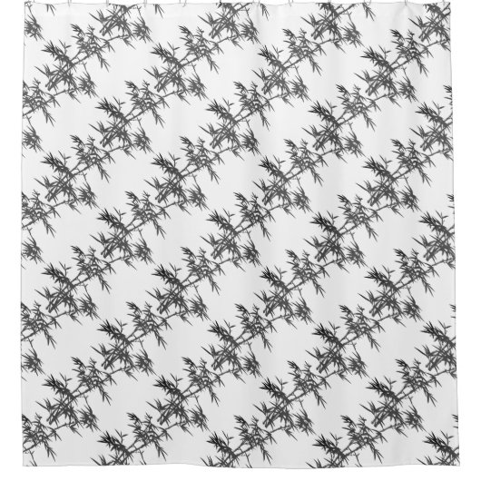 Zwarte bamboe op wit douchegordijn (Voorkant)