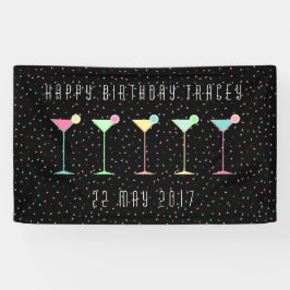 Zwarte banner, cocktail Party, gekleurde Confetti Spandoek