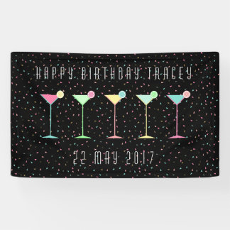 Zwarte banner, cocktail Party, gekleurde Confetti Spandoek