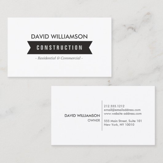 ZWARTE BANNER CONSTRUCTIE, BOUWER, ARCHITECT VISITEKAARTJE (Voorkant / Achterkant)