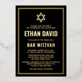 Zwarte bar mitzvah Star van David gold of Silver Folie Uitnodiging