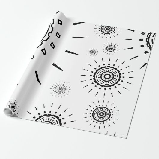 Zwarte barstpatronen op wit cadeaupapier (Uitgerold)