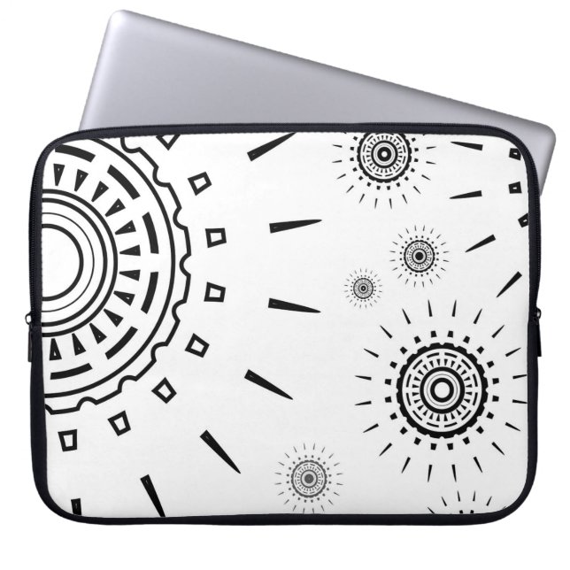 Zwarte barstpatronen op wit laptop sleeve (Voorkant)