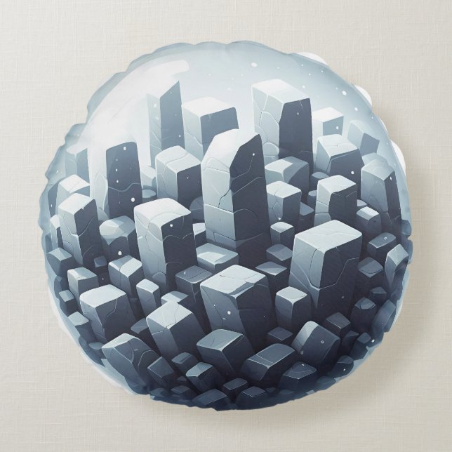 Zwarte basalt steen rond kussen (Voorkant)