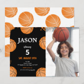 Zwarte Basketbal Foto Uitnodiging (Voorkant / Achterkant)