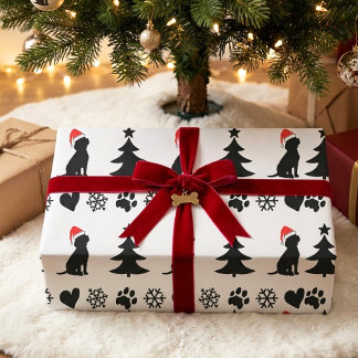 Zwarte Beagle Hond Kerst Silhouet Patroon Cadeaupapier