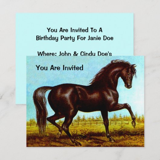 ZWARTE BEAUTY HORSE BIRTHDAY ARTIJ INVITATIE KAART (Voorkant / Achterkant)