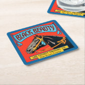 Zwarte Beauty Horse op rode achtergrond Kartonnen Onderzetters (Schuin)