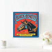 Zwarte Beauty Horse op rode achtergrond Vierkante Klok (Huis)