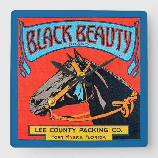 Zwarte Beauty Horse op rode achtergrond Vierkante Klok (Voorkant)