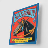 Zwarte Beauty Horse op rode achtergrond Vierkante Klok (Hoek)