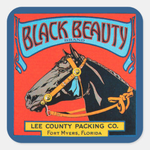 Zwarte Beauty Horse op rode achtergrond Vierkante Sticker
