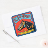 Zwarte Beauty Horse op rode achtergrond Vierkante Sticker (Envelop)