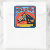 Zwarte Beauty Horse op rode achtergrond Vierkante Sticker (Tas)