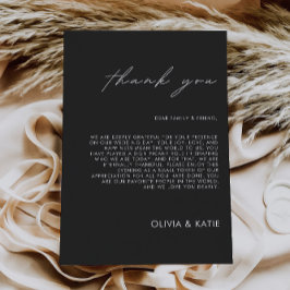 Zwarte bedankbrief, briefje voor servet menu