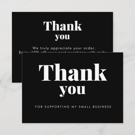 Zwarte Bedankkaart Logo Korting Code (Voorkant / Achterkant)