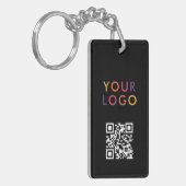 Zwarte bedrijfs QR-code logo Sleutelhanger (Voorkant Links)