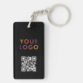 Zwarte bedrijfs QR-code logo Sleutelhanger (achterkant)