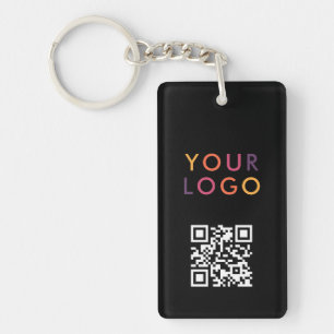 Zwarte bedrijfs QR-code logo Sleutelhanger