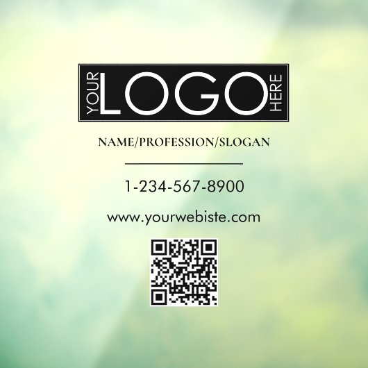 Zwarte bedrijfslogo winkelpui QR-code contactgegev Raamsticker (Vel 3)