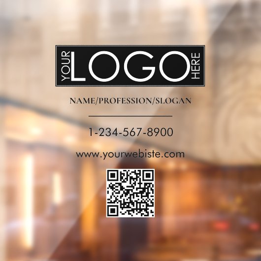 Zwarte bedrijfslogo winkelpui QR-code contactgegev Raamsticker (Vel 2)