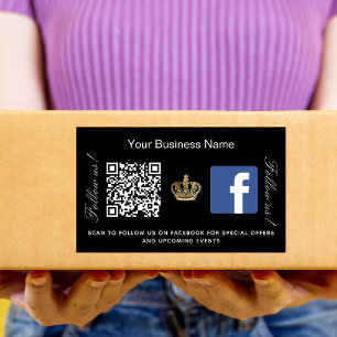 Zwarte bedrijfsnaam gouden kroon qr code Facebook Rechthoekige Sticker
