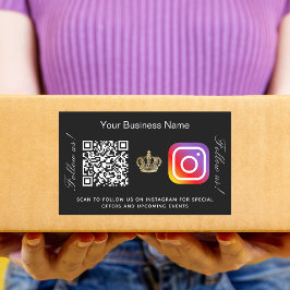 Zwarte bedrijfsnaam gouden kroon qr code instagram rechthoekige sticker