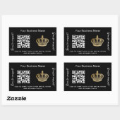Zwarte bedrijfsnaam gouden kroon qr code rechthoekige sticker (Vel)