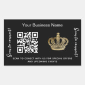 Zwarte bedrijfsnaam gouden kroon qr code rechthoekige sticker (Voorkant)
