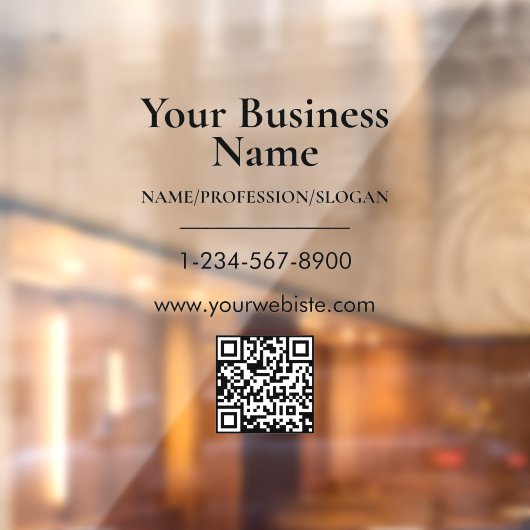 Zwarte bedrijfsnaam Winkelpui QR-code contactgegev Raamsticker (Vel 2)