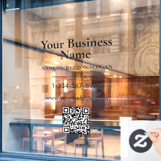 Zwarte bedrijfsnaam winkelpui QR-code contactgegev Raamsticker