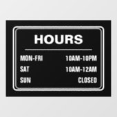 Zwarte bedrijfswinkeluren raamsticker (Vel)