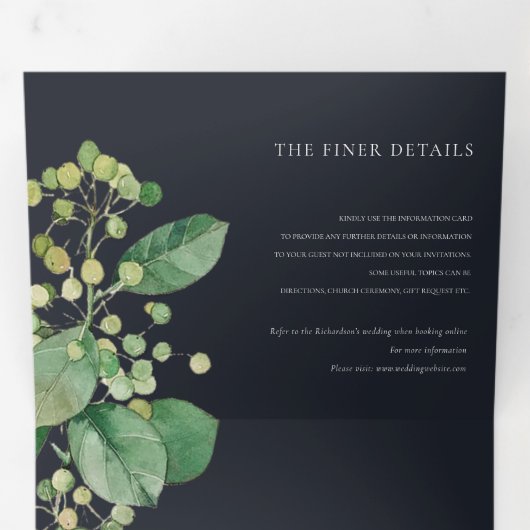 ZWARTE BEELDFOLIAGE GREENERY WATERVERF WEDDING DRIELUIK UITNODIGING (Binnenzijde eerst)