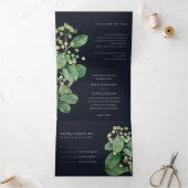 ZWARTE BEELDFOLIAGE GREENERY WATERVERF WEDDING DRIELUIK UITNODIGING (Binnen)