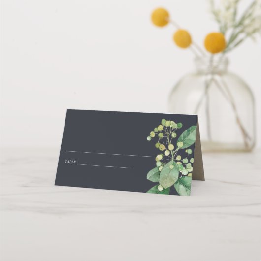 ZWARTE BEELDFOLIAGE WATERVERF GROENERY FLORAL PLAATSKAARTJE (Voorkant)